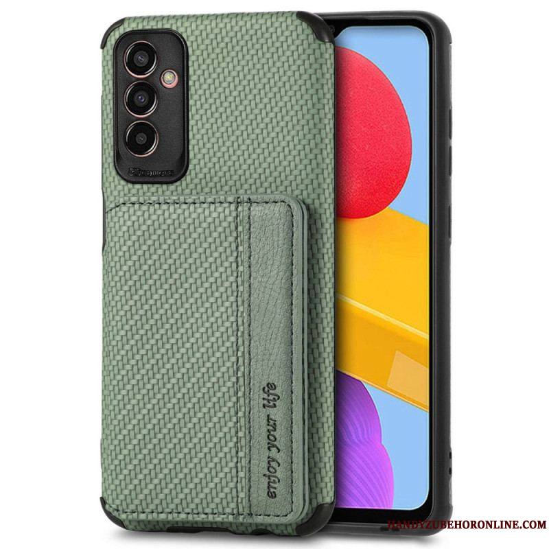 Coque Samsung Galaxy M13 Fibre de Carbone et Portefeuille Magnétique