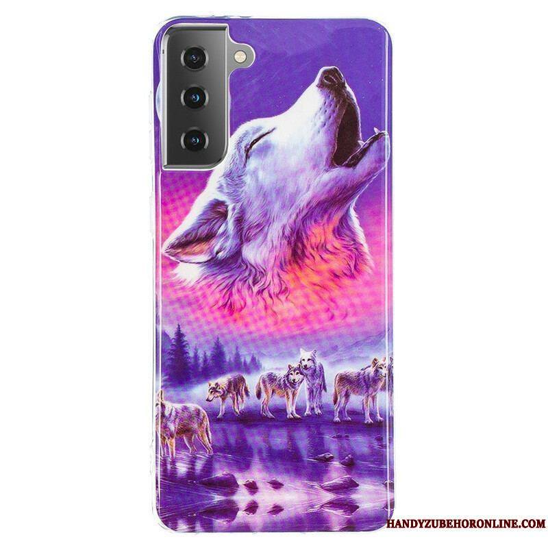 Coque Samsung Galaxy S21 5G Série Loup Fluorescente