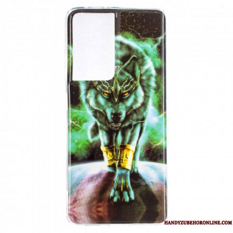 Coque Samsung Galaxy S21 Ultra 5G Série Loup Fluorescente