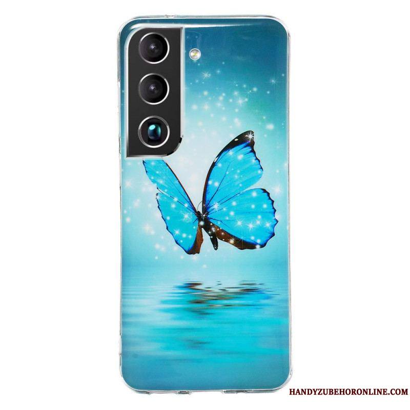 Coque Samsung Galaxy S22 5G Papillons Bleus Fluorescente