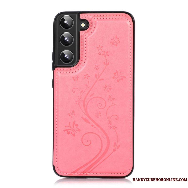 Coque Samsung Galaxy S22 5G Simili Cuir Porte-Cartes Support Fleurs