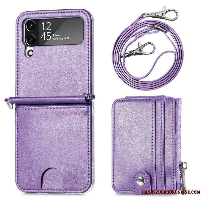 Coque Samsung Galaxy Z Flip 4 Portefeuille avec Bandoulière