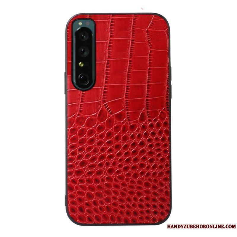 Coque Sony Xperia 1 IV Véritable Cuir Texture Crocodile