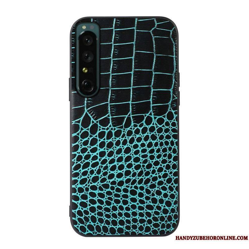 Coque Sony Xperia 1 IV Véritable Cuir Texture Crocodile