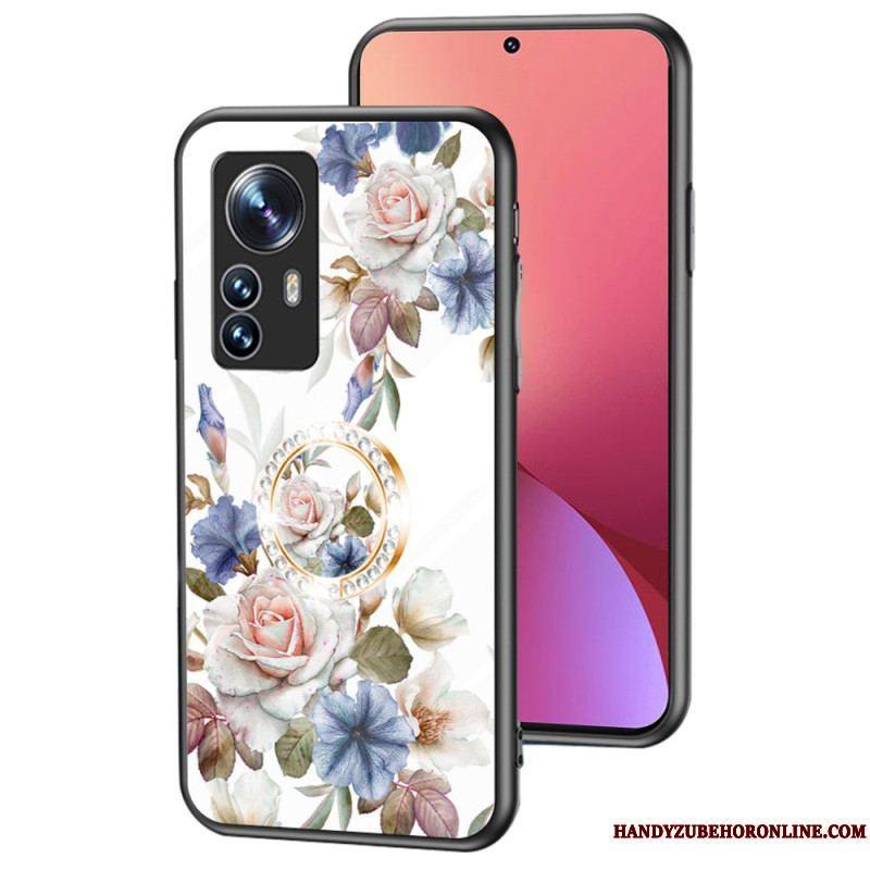 Coque Xiaomi 12 / 12X Verre Trempé avec Anneau Fleurs