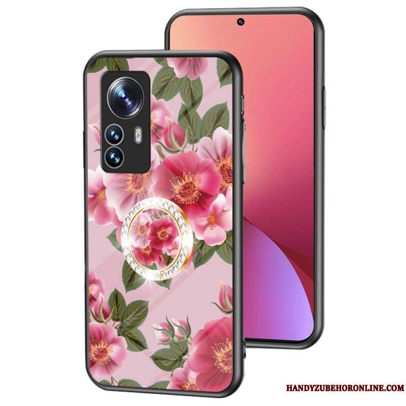 Coque Xiaomi 12 / 12X Verre Trempé avec Anneau Fleurs