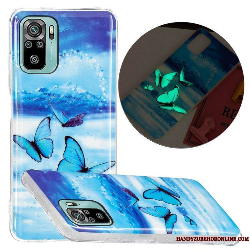 Coque Xiaomi Redmi Note 10/10S/Poco M5s Papillon Bleu Fluorescente