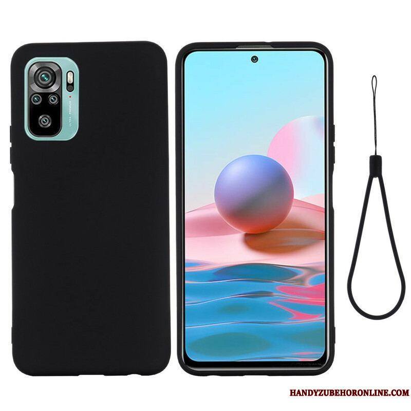 Coque Xiaomi Redmi Note 10/10S/Poco M5s Silicone Liquide Avec Lanière