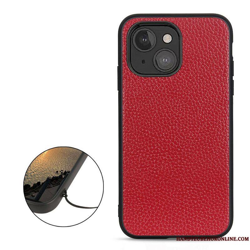 Coque iPhone 13 Mini Véritable Cuir Litchi