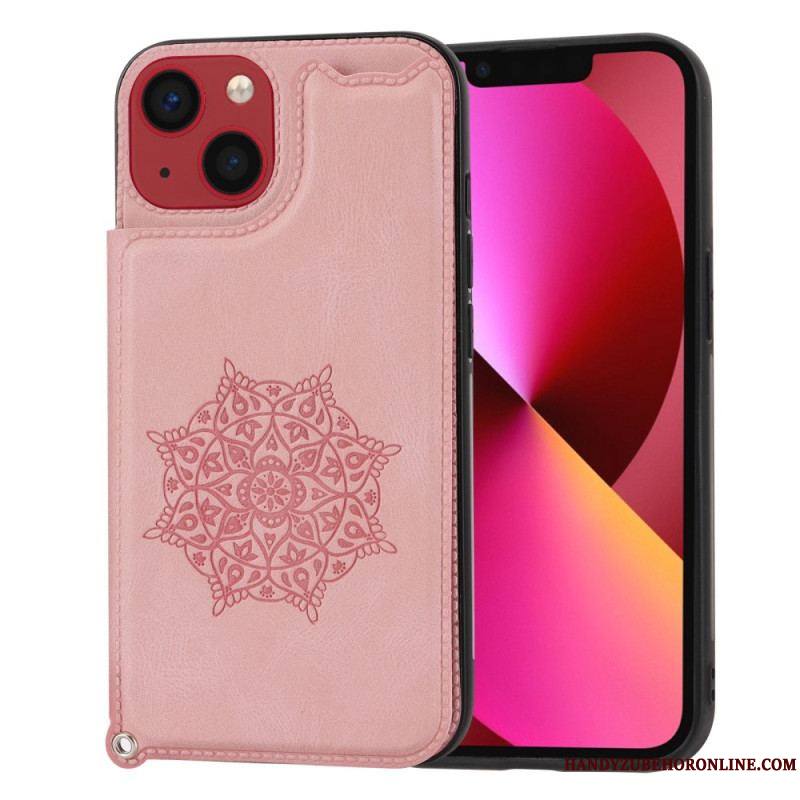 Coque iPhone 14 Mandala Porte-Cartes à Lanière