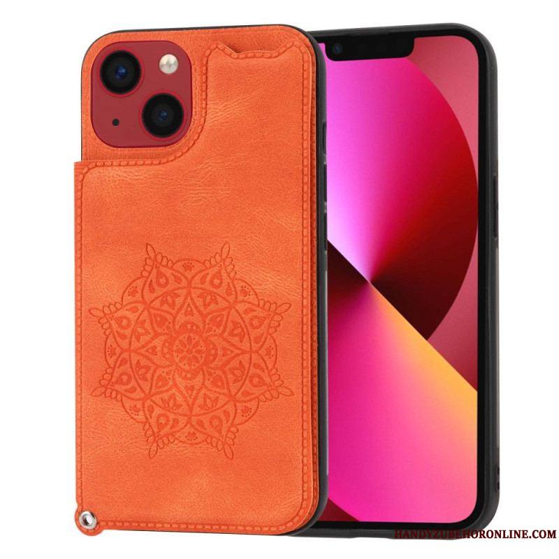 Coque iPhone 14 Mandala Porte-Cartes à Lanière