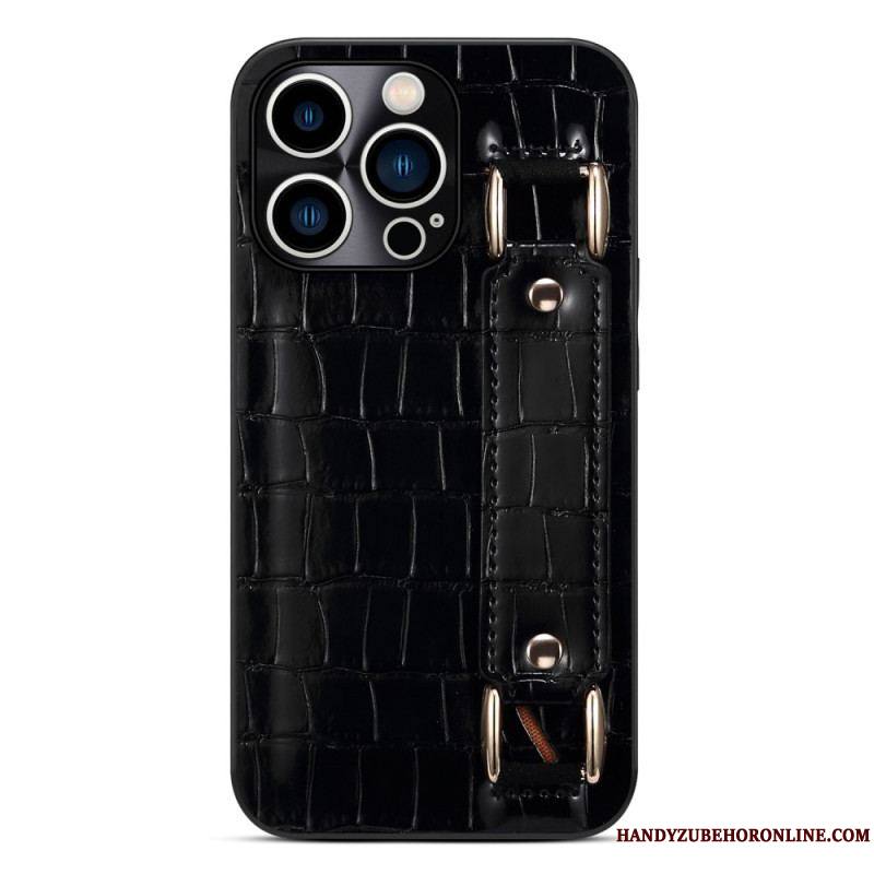 Coque iPhone 14 Pro Porte-Carte avec Sangle Support Croco