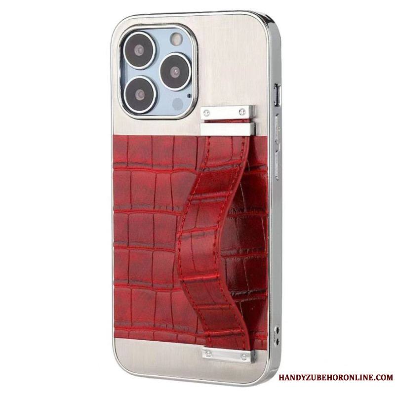 Coque iPhone 14 Simili Cuir Crocodile avec Sangle Support