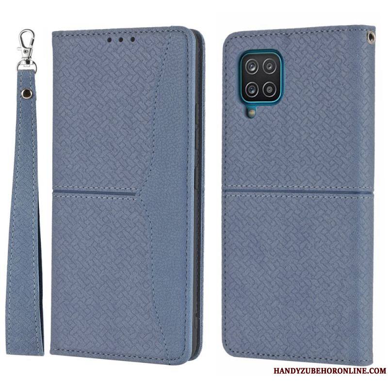 Flip Cover Samsung Galaxy A12 / M12 Style Cuir Tissée à Lanière