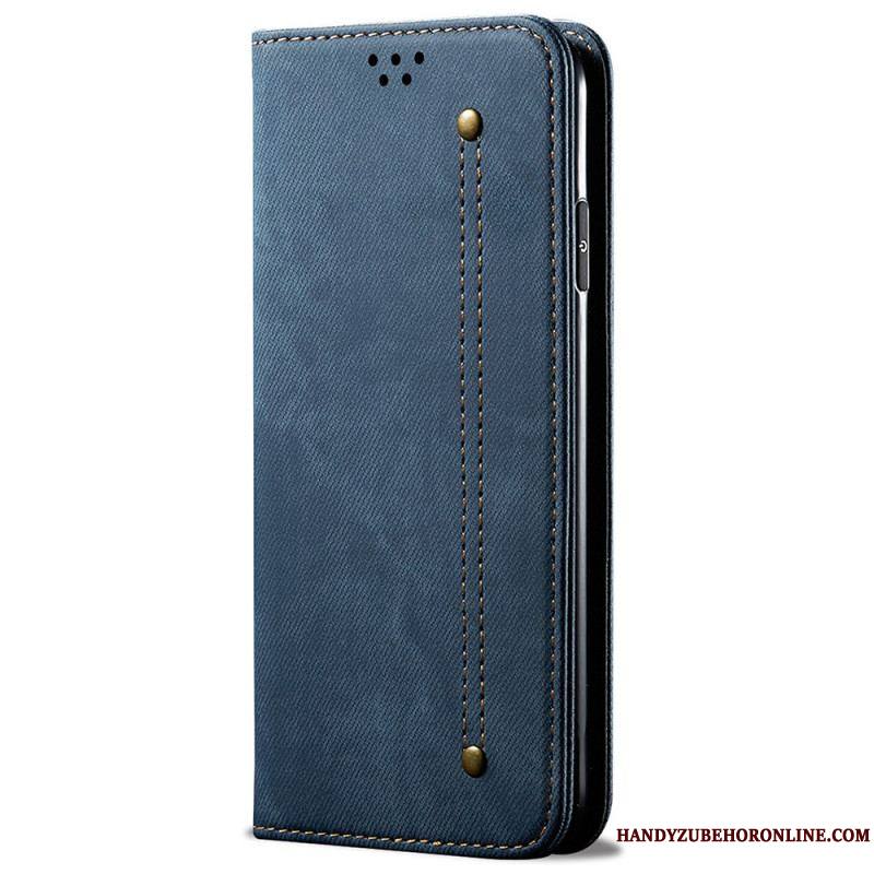 Flip Cover Samsung Galaxy M52 5G Tissu Jeans