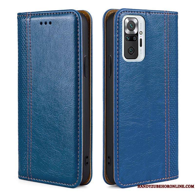 Flip Cover Xiaomi Redmi Note 10 Pro Cuir Litchi Fendu Coutures