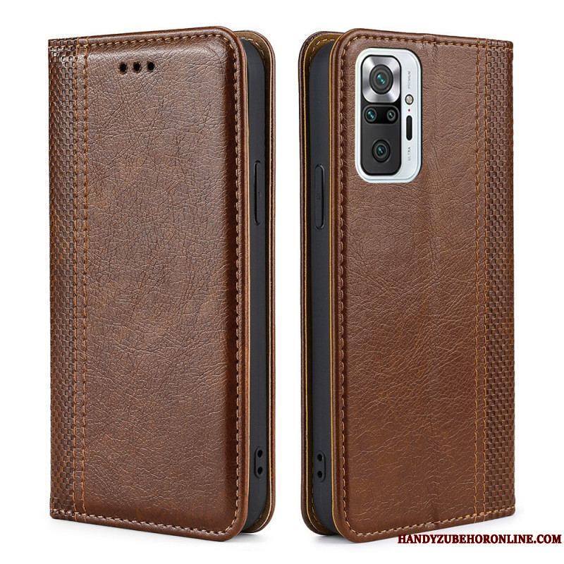 Flip Cover Xiaomi Redmi Note 10 Pro Cuir Litchi Fendu Coutures