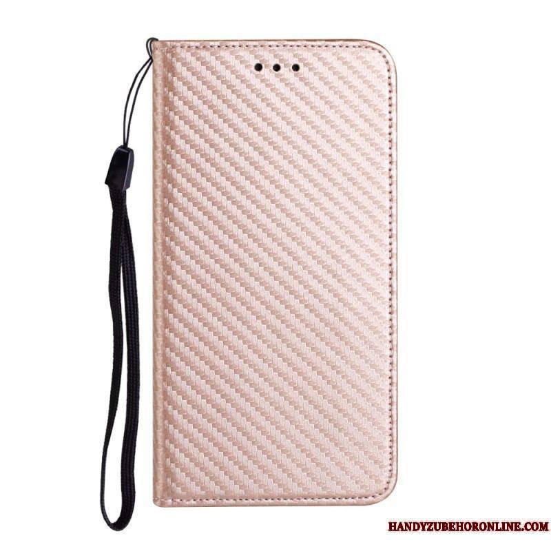 Flip Cover iPhone 15 Plus Fibre Carbone à Lanière