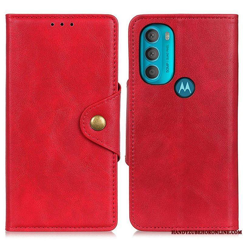 Housse Moto G71 5G Simili Cuir Vintage et Bouton