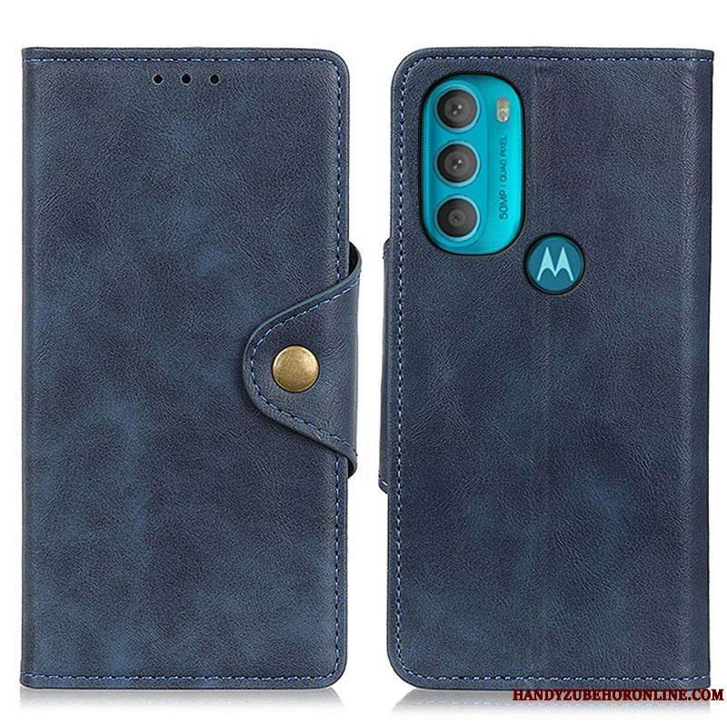 Housse Moto G71 5G Simili Cuir Vintage et Bouton