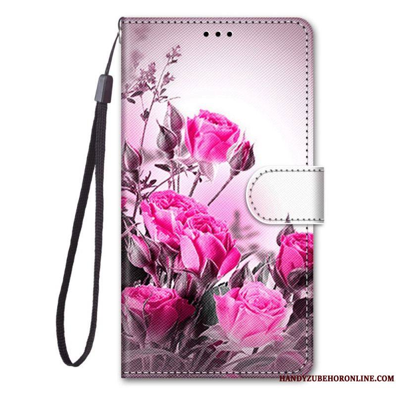 Housse Samsung Galaxy M53 5G Fleurs à Lanière