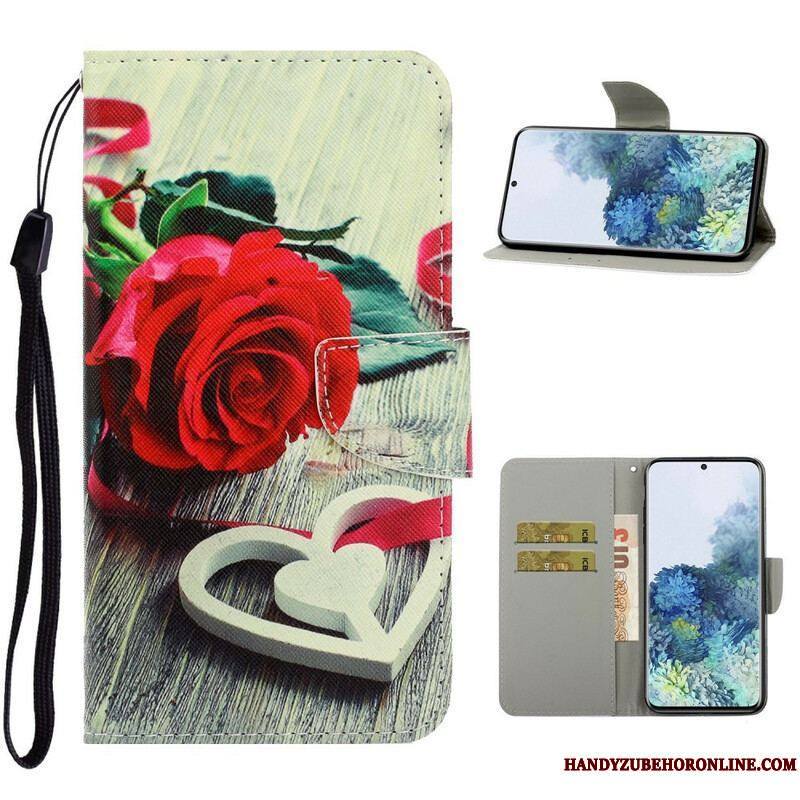 Housse Samsung Galaxy S21 5G Fleurs Colorées à Lanière