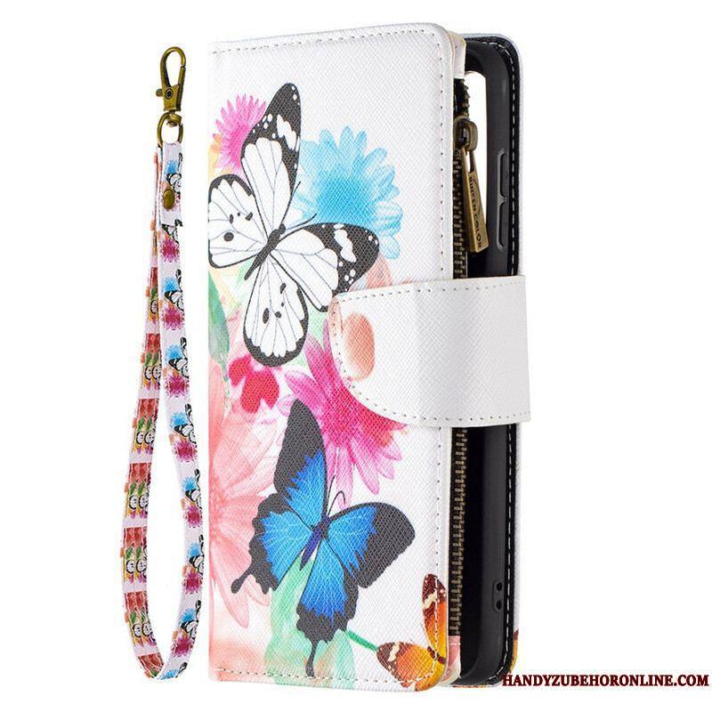 Housse Samsung Galaxy S21 FE Poche Zippée Papillons Papillons