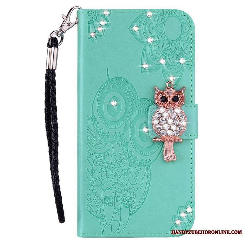 Housse Samsung Galaxy S22 5G Hibou Mandala et Breloque