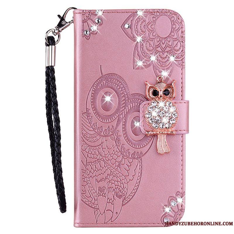 Housse Samsung Galaxy S22 Ultra 5G Hibou Mandala et Breloque