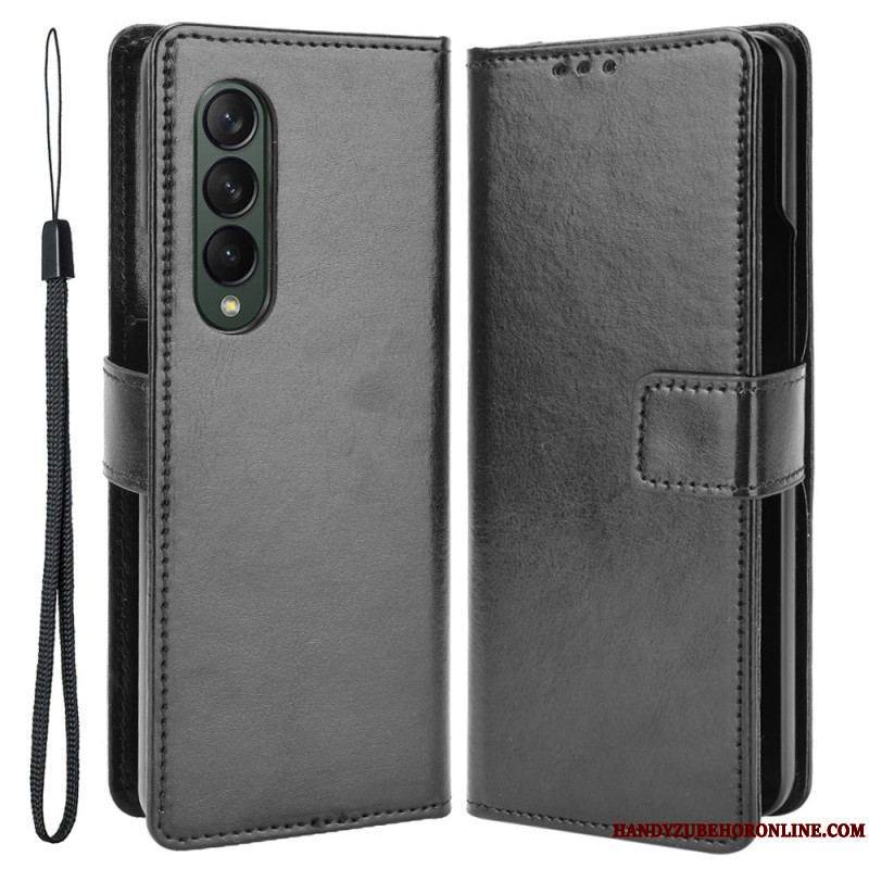 Housse Samsung Galaxy Z Fold 4 Classique à Lanière Simili Cuir Lisse