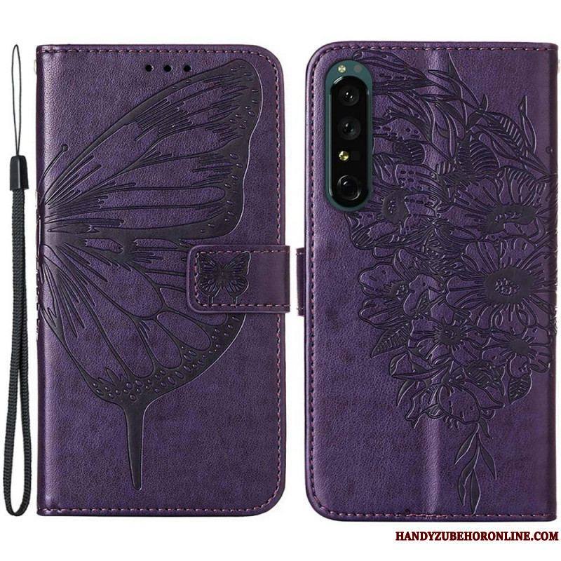 Housse Sony Xperia 1 IV Papillon avec Lanière