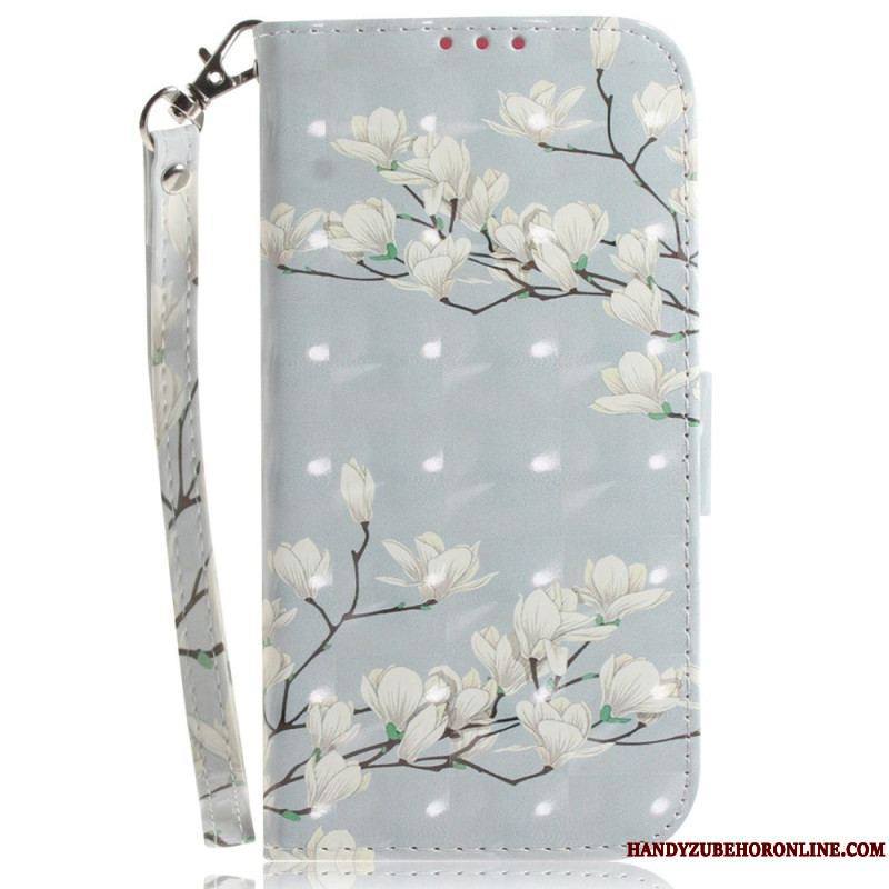 Housse Xiaomi 12 / 12X Fleurs Blanches à Lanière