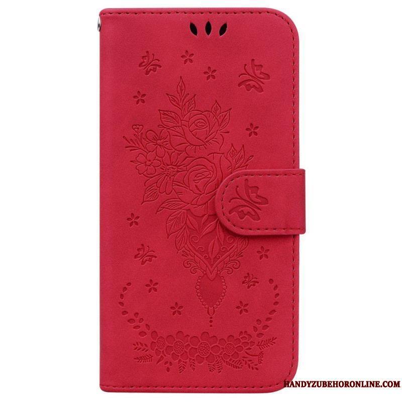 Housse Xiaomi 12 / 12X Roses et Papillons à Lanière