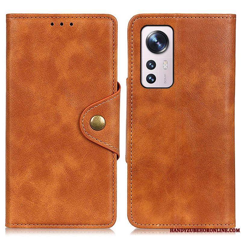 Housse Xiaomi 12 Pro Simili Cuir Vintage et Bouton