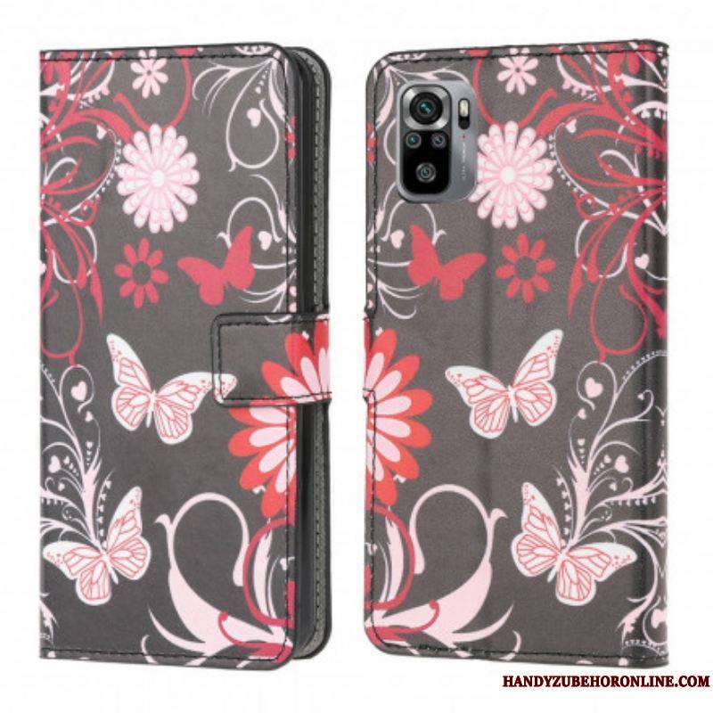 Housse Xiaomi Redmi Note 10/10S/Poco M5s Papillons et Fleurs