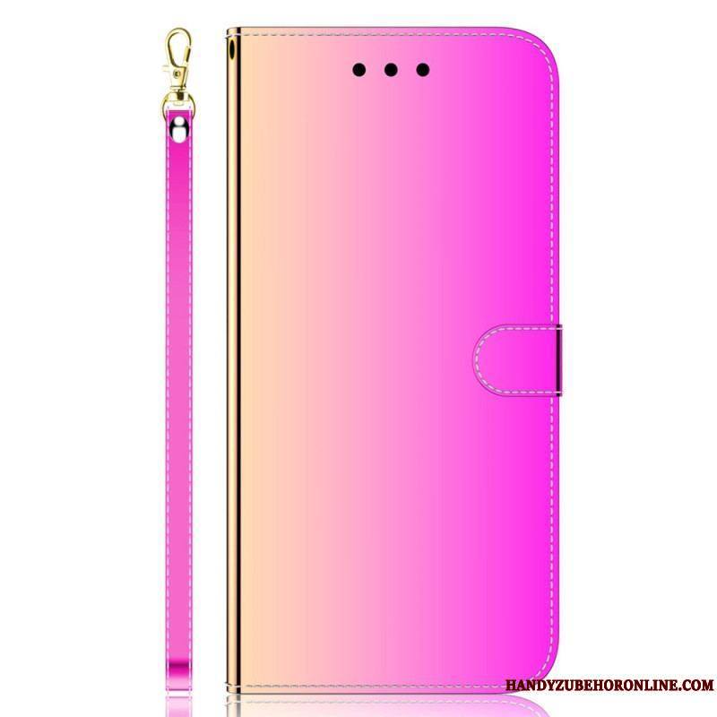 Housse Xiaomi Redmi Note 12/Poco X5 5G Simili Cuir Miroir avec Lanière