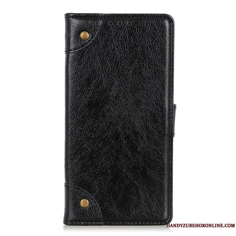 Housse iPhone 13 Pro Style Cuir Nappa Rivets Vintage