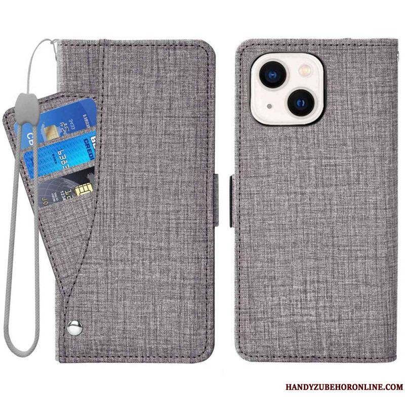 Housse iPhone 14 Jeans avec Porte-Cartes Rotatif