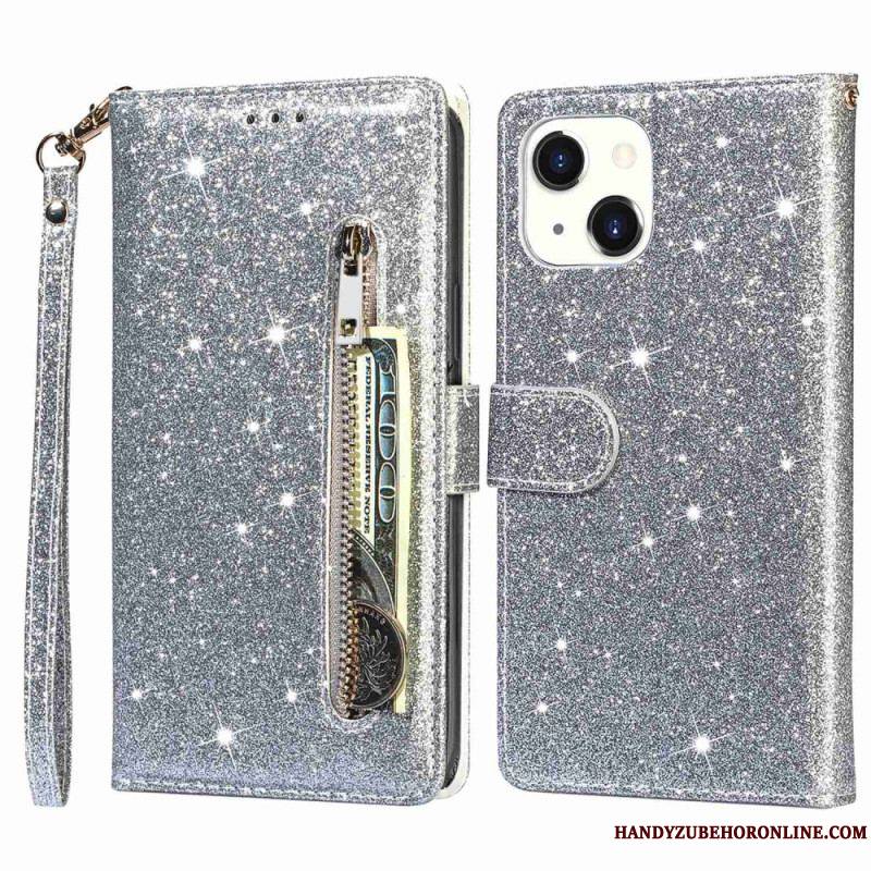 Housse iPhone 14 Plus Porte-Monnaie Paillettes