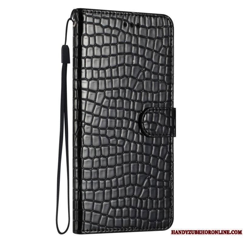 Housse iPhone 15 Plus Style Crocodile avec Lanière