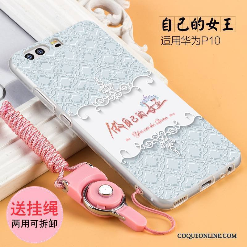 Huawei P10 Coque Incassable Étui Silicone Gaufrage Personnalité Blanc Ornements Suspendus