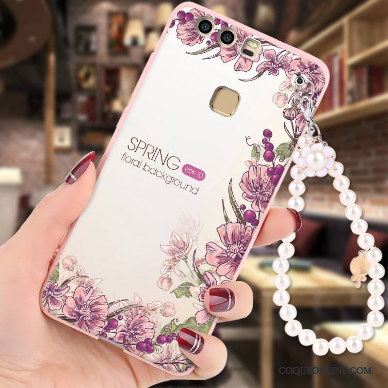 Huawei P9 Coque Silicone Étui Ornements Suspendus Rose Protection Fluide Doux Gaufrage