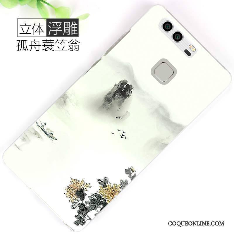 Huawei P9 Gris Coque De Téléphone Protection Incassable Délavé En Daim Peinture Créatif