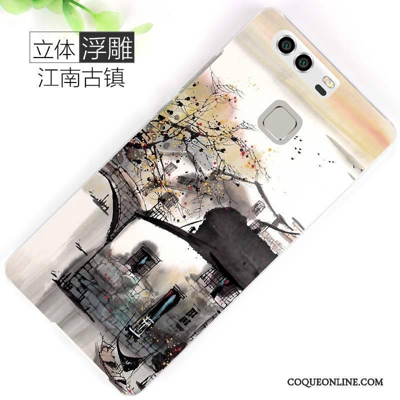 Huawei P9 Gris Coque De Téléphone Protection Incassable Délavé En Daim Peinture Créatif