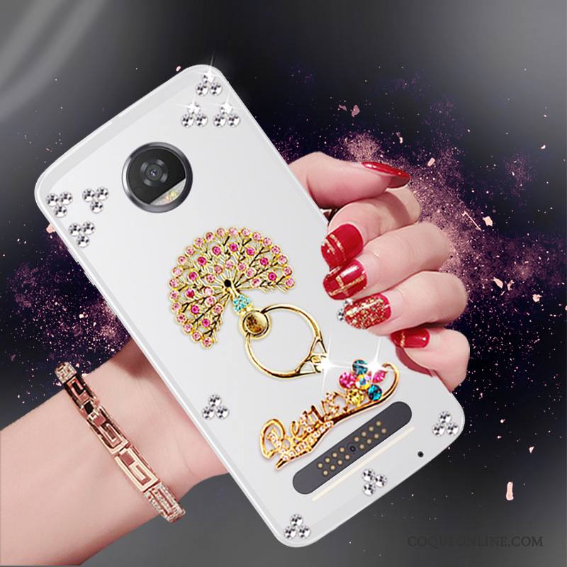 Moto Z2 Play Blanc Coque Protection Fluide Doux Strass Étui De Téléphone