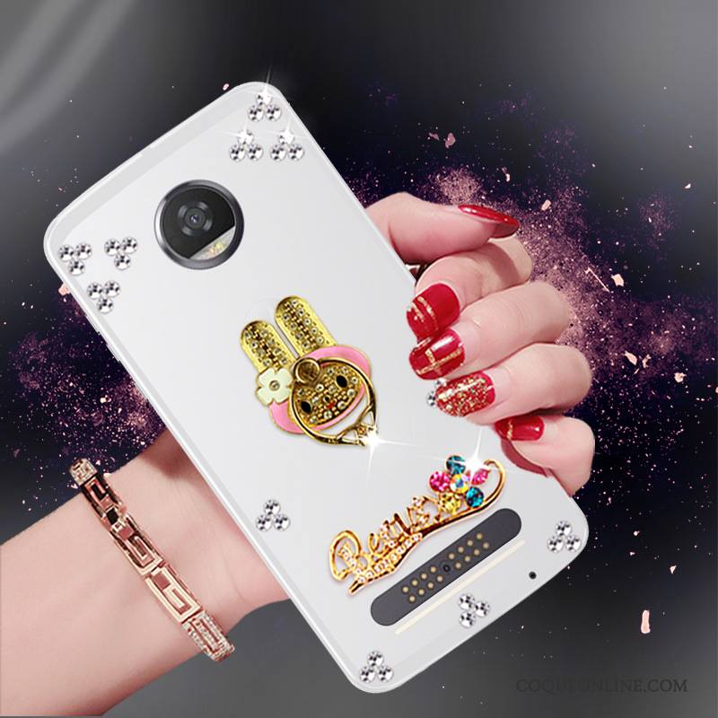 Moto Z2 Play Blanc Coque Protection Fluide Doux Strass Étui De Téléphone