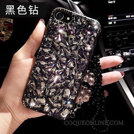 Samsung Galaxy A8 Coque Strass Gems Ornements Suspendus Étui Luxe Cristal Noir