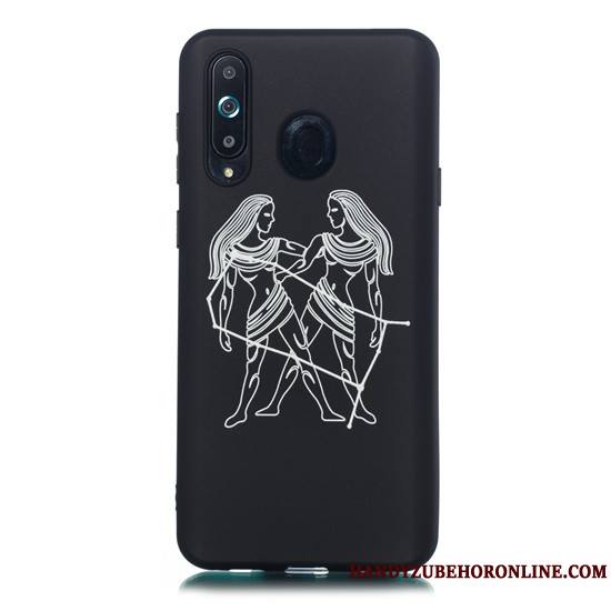 Samsung Galaxy A8s Délavé En Daim Téléphone Portable Fluide Doux Étui Dessin Animé Noir Coque