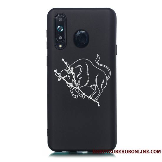 Samsung Galaxy A8s Délavé En Daim Téléphone Portable Fluide Doux Étui Dessin Animé Noir Coque