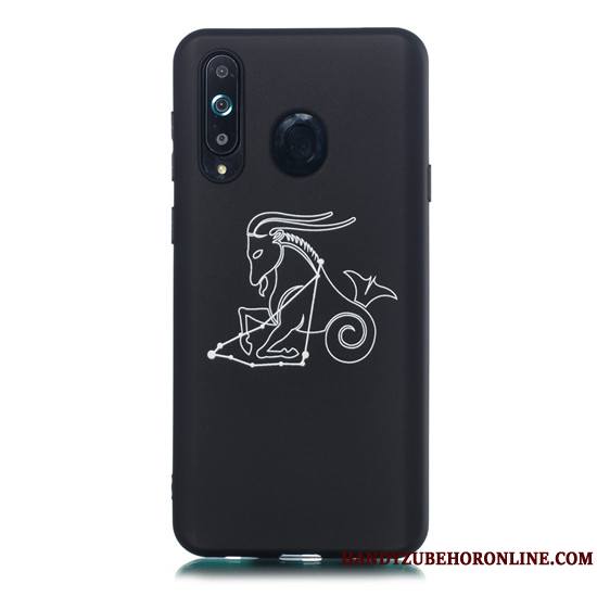 Samsung Galaxy A8s Délavé En Daim Téléphone Portable Fluide Doux Étui Dessin Animé Noir Coque